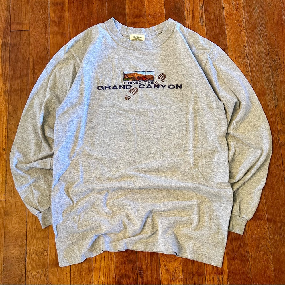 Vintage Fred Harvey Grand Canyon ‘90s Hiking Embroidered Gray Longsleeve Shirt M